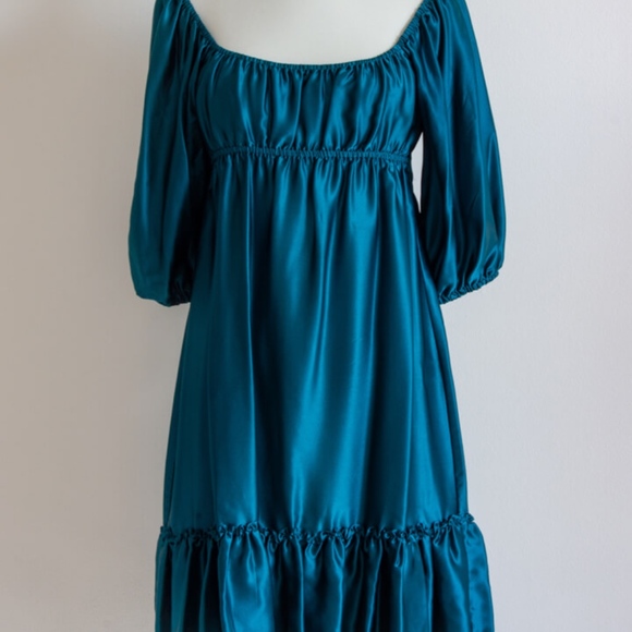 Betsey Johnson Dresses & Skirts - Turquoise Blue Satin Baby Doll Dress